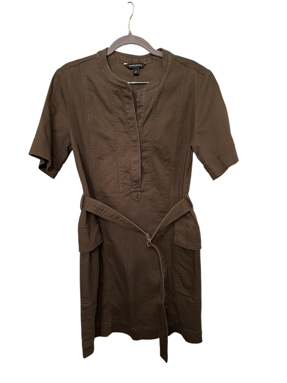 Banana Republic Olive Green Denim Short-Sleeve Belted Mini Dress